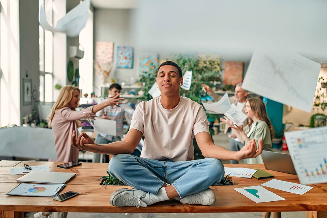 keep-calm-no-stress-young-african-american-man-is-sitting-lotus-position