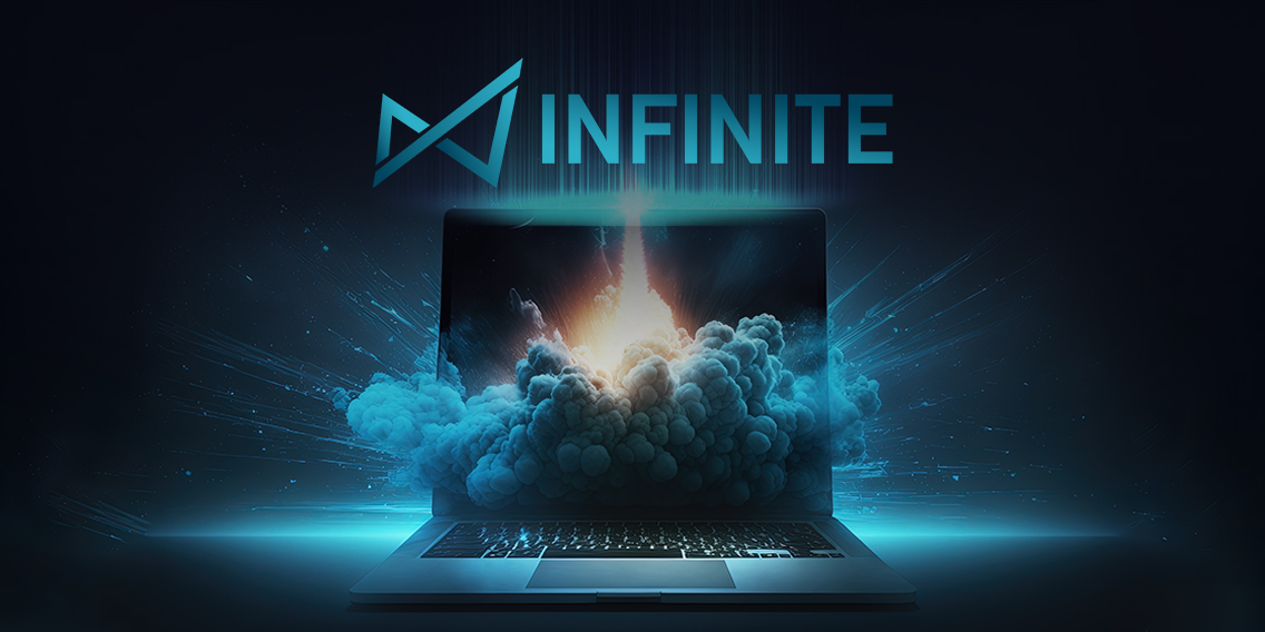 digital-illustration-rocket-laptop-background-with-infinite-logo