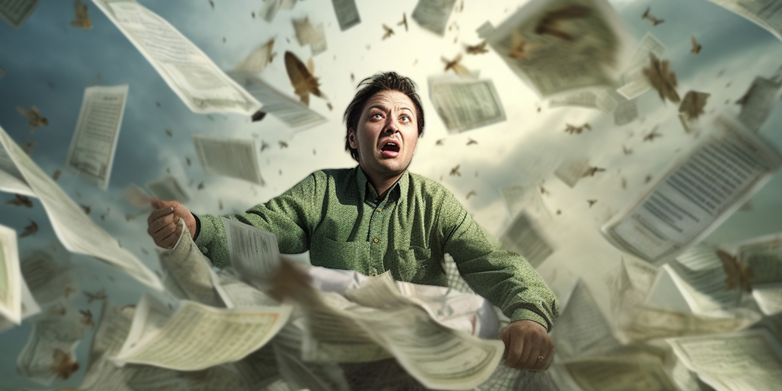 man-is-surrounded-by-papers-letter