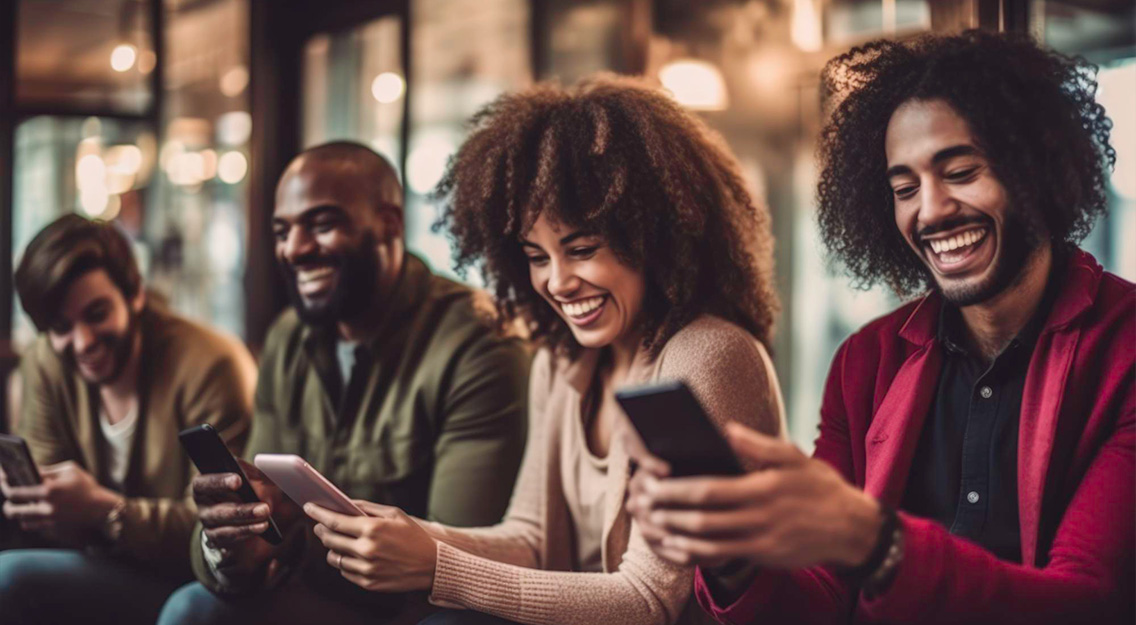 Images-of-several-different-couples-smiling-at-their-phones-Generated-by-AI