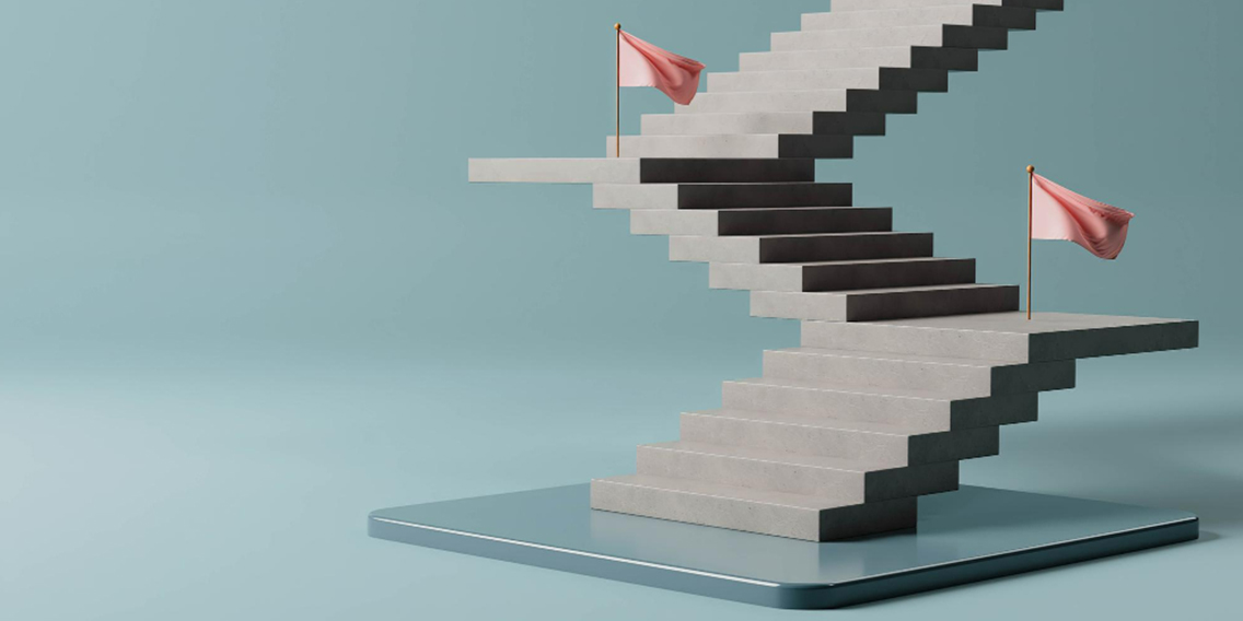 path-success-staircase-going-up-with-flags-business-concept-3d-render