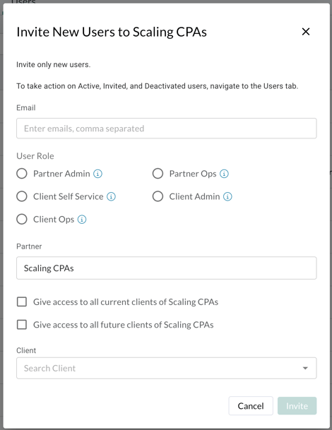 invite new user screen