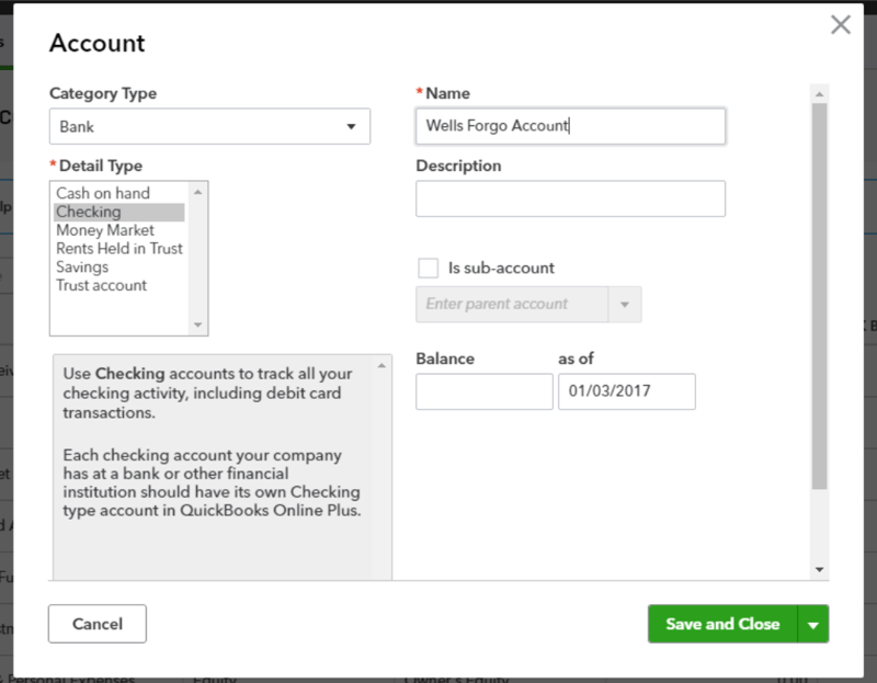 quickbooks online tutorial, chart of accounts