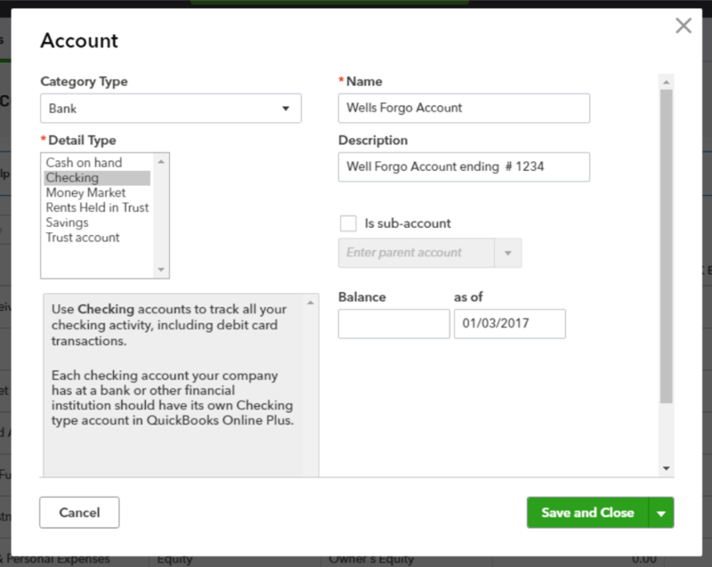 quickbooks online tutorial, chart of accounts