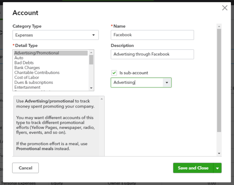 quickbooks online tutorial, chart of accounts