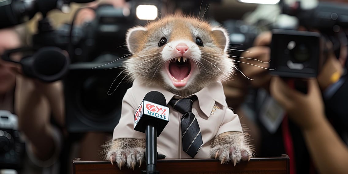 Hamster-on-a-mic-Hamster-in-a-suit-and-tie-with-a-microphone-on-a-press-conference